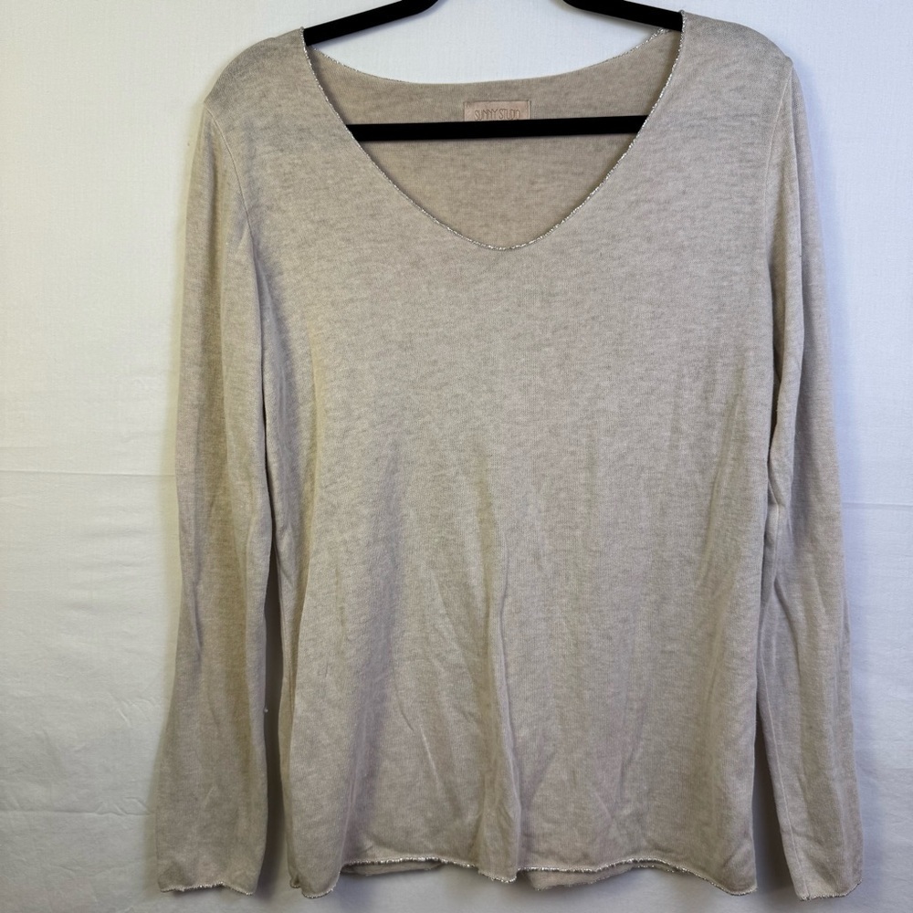 Sunny Studio Paris Women's Cream Long Sleeve Top with Silver Accents, No Size